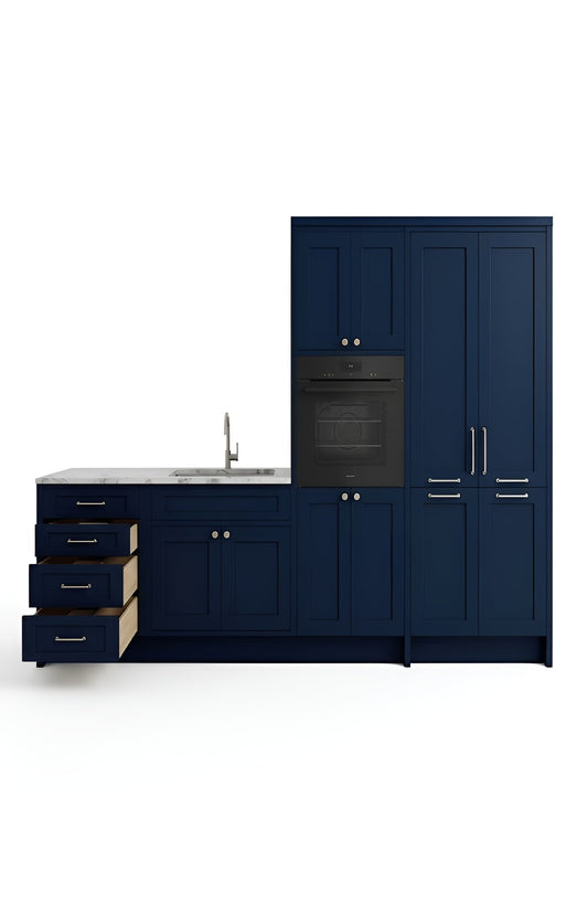 Greek Blue Oven and Pantry Cabinets