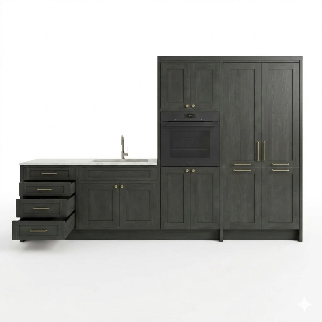 Smokey Ash Oven and Pantry Cabinet