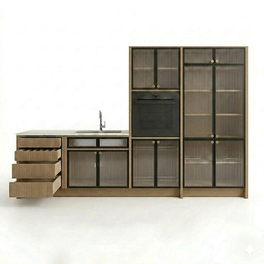 Crystal Glass Oven and Pantry Cabinets