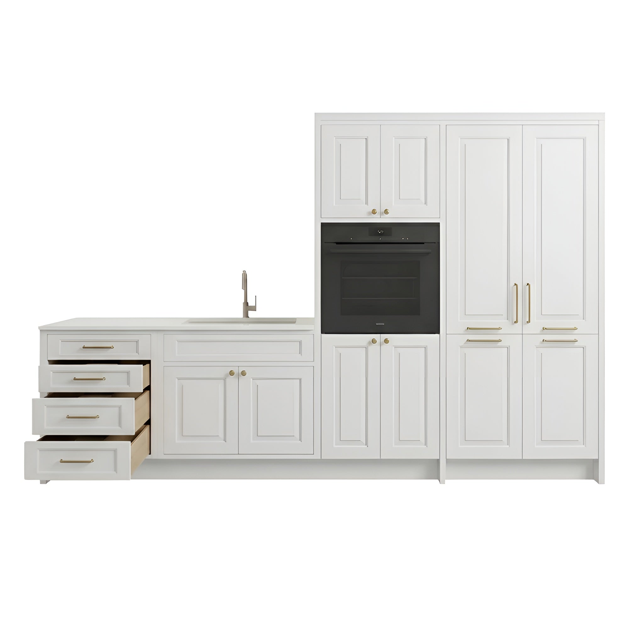 Double Dove White Oven and Pantry Cabinets