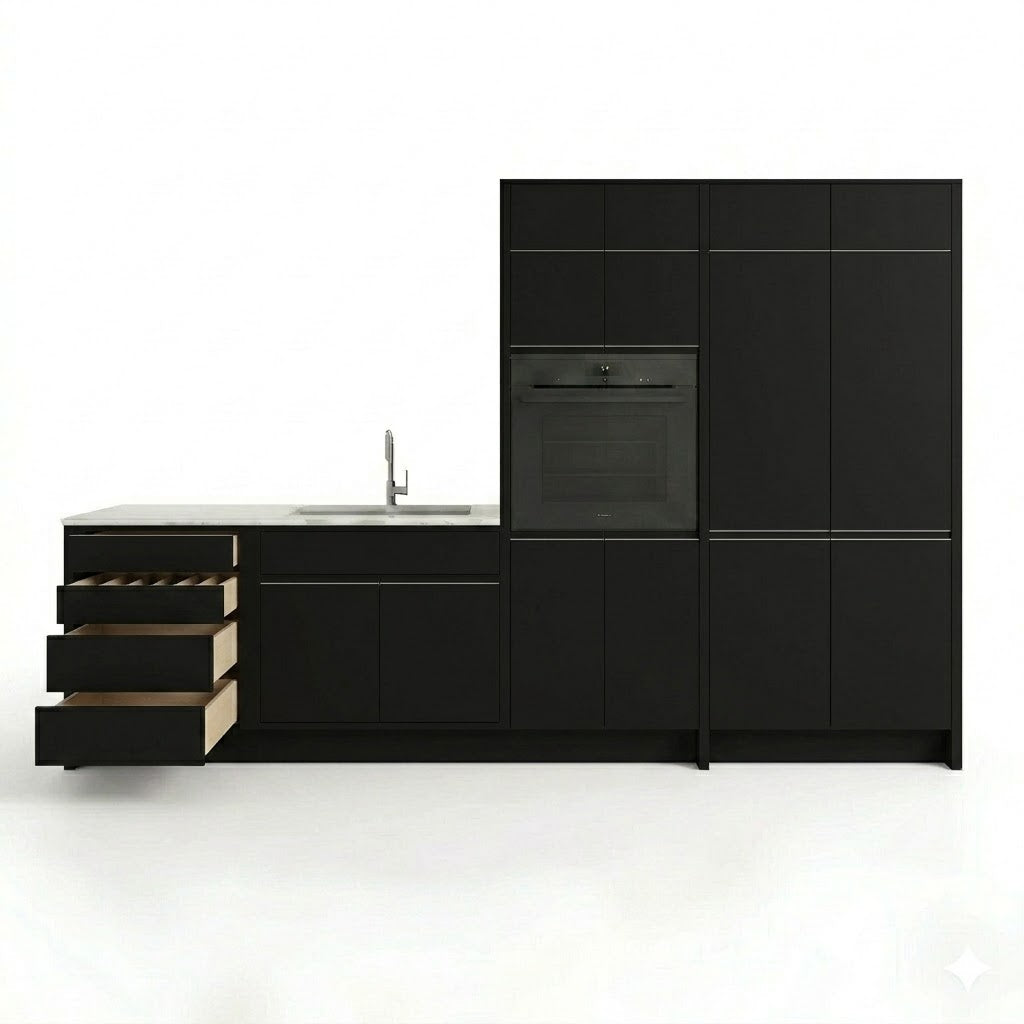 Matte Black Oven and Pantry Cabinets