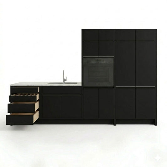 Matte Black Oven and Pantry Cabinets