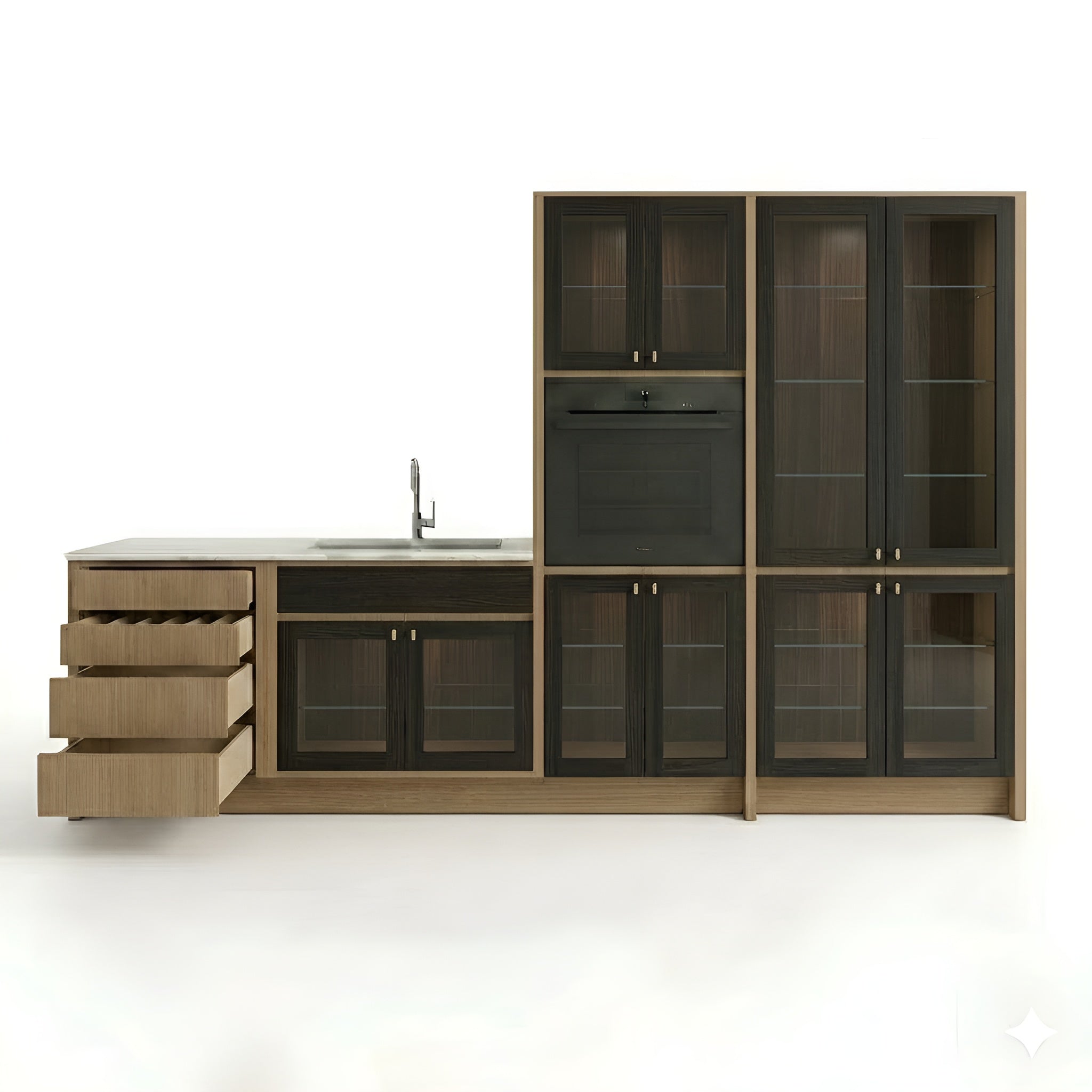 Midnight Glass Oven and Pantry Cabinets