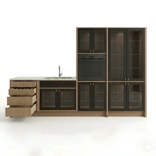 Midnight Glass Oven and Pantry Cabinets