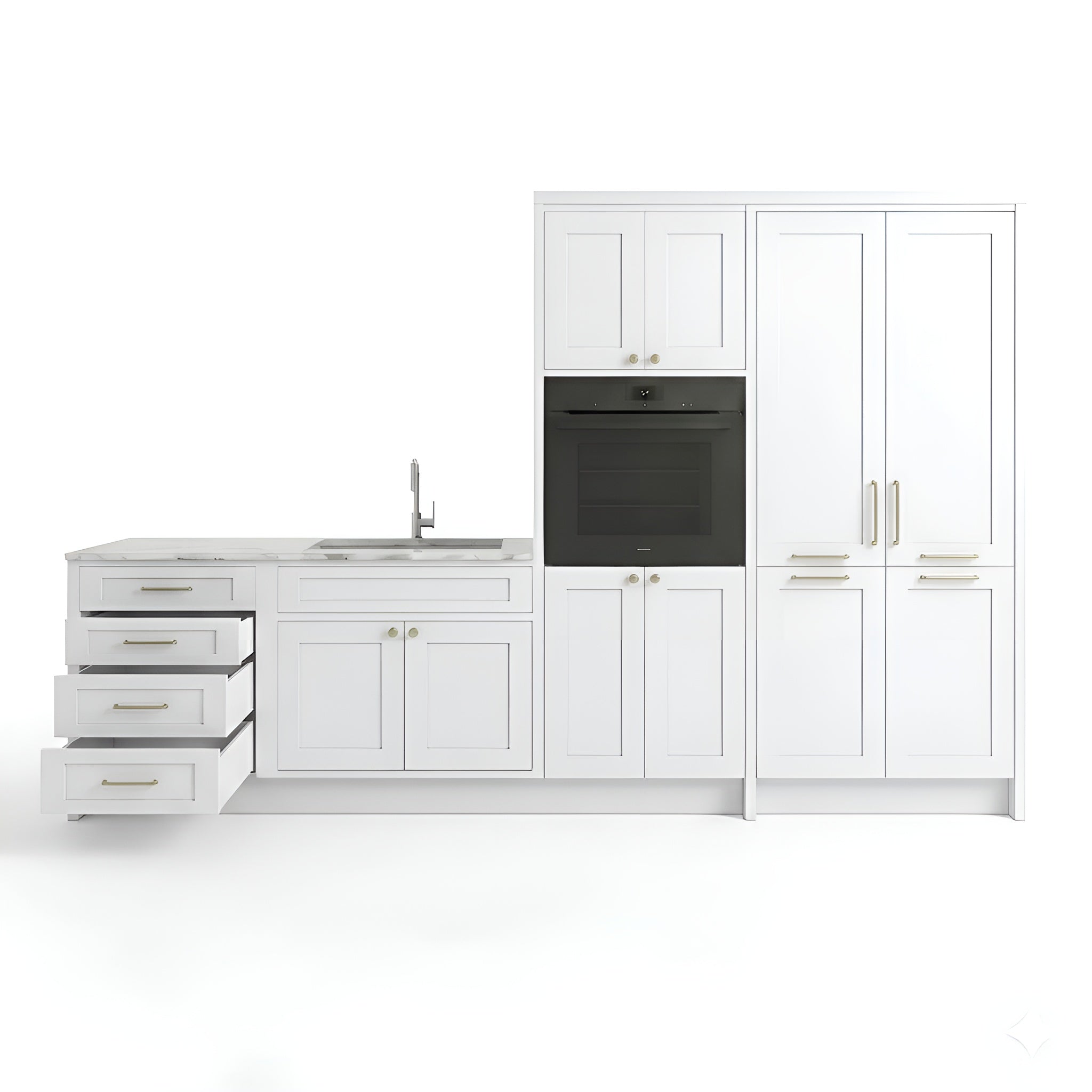 Slim Shaker White Oven and Pantry Cabinets