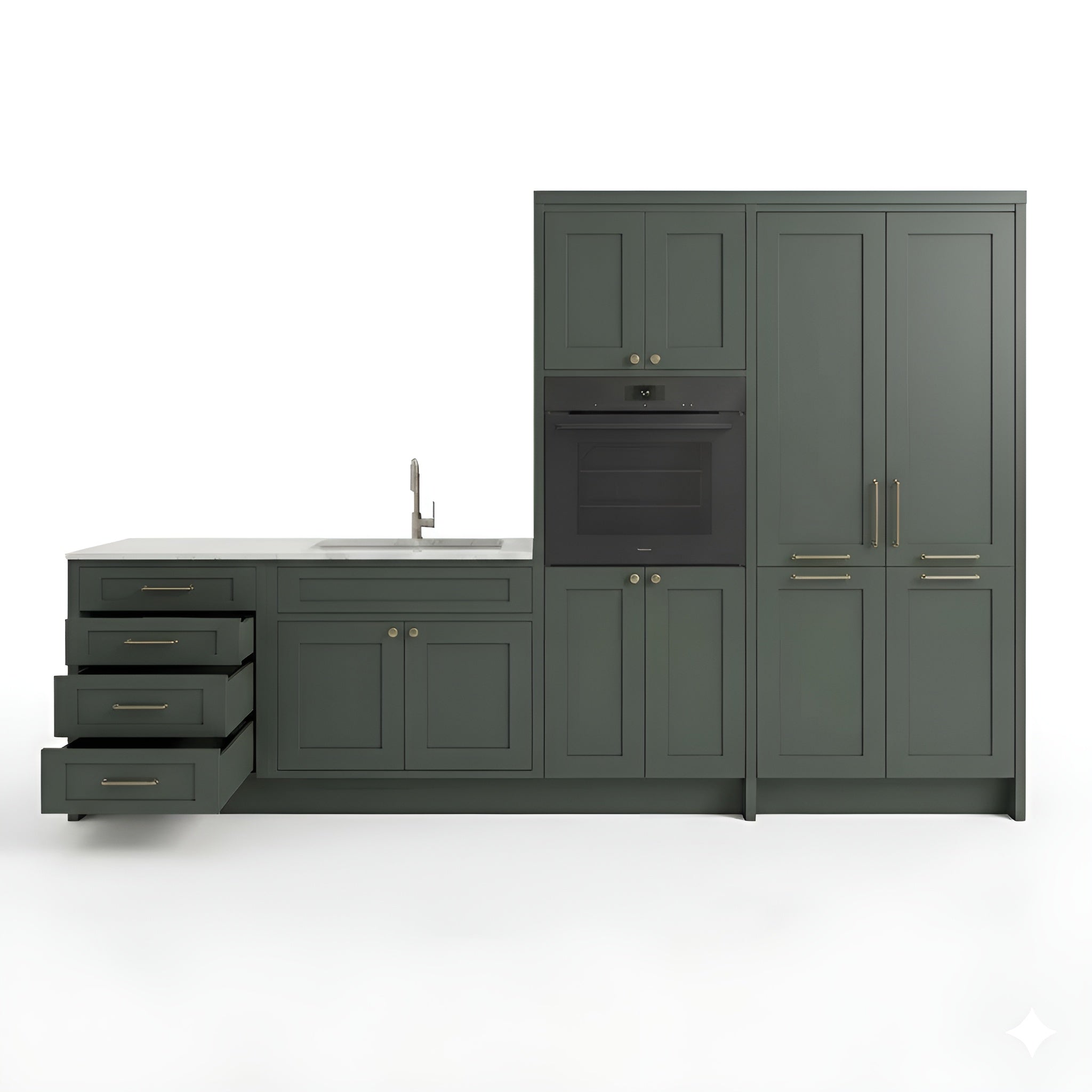 Slim Aston Green Oven and Pantry Cabinets
