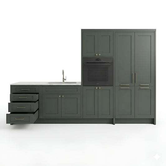Slim Aston Green Oven and Pantry Cabinets