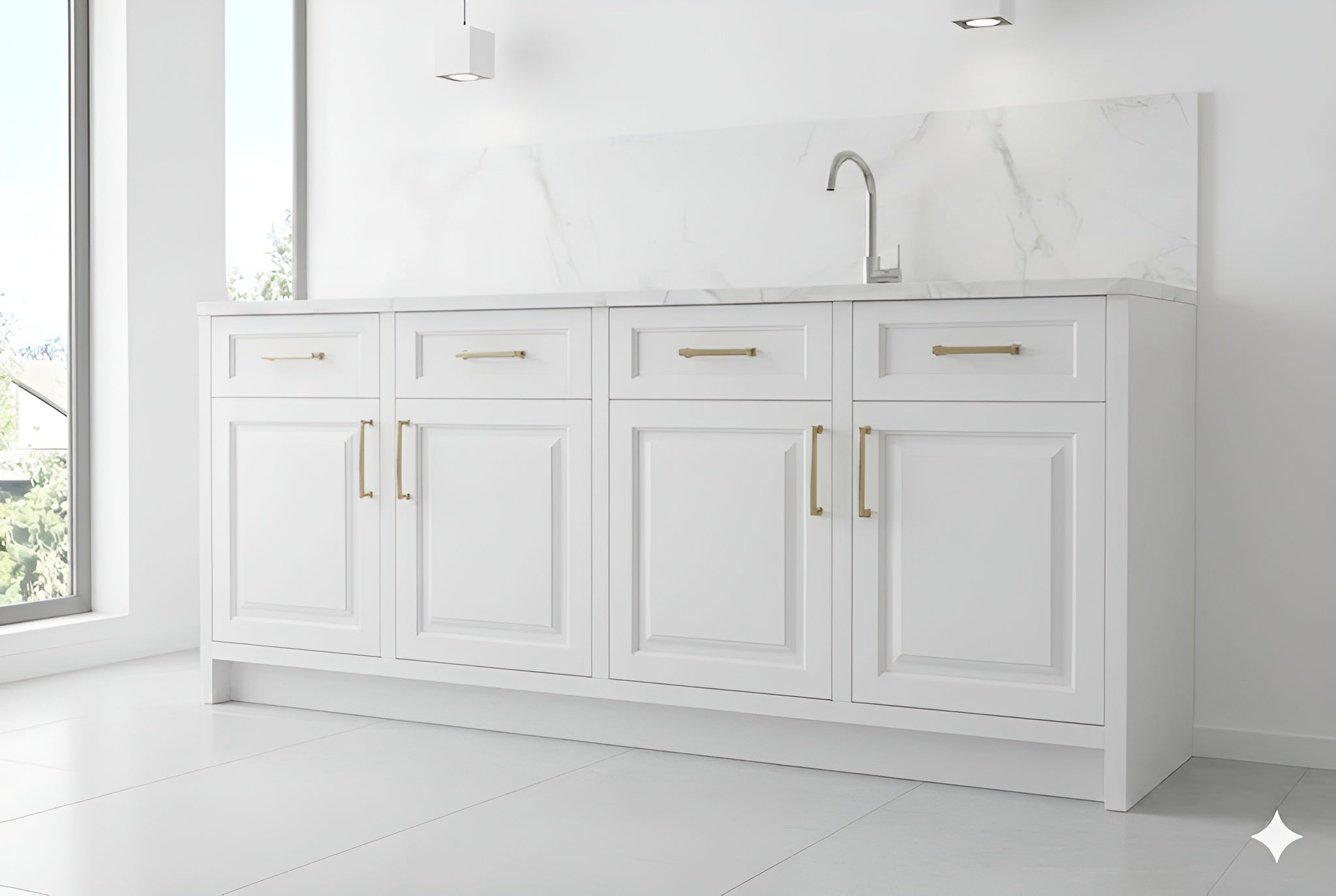 Double Dove White Base Cabinets