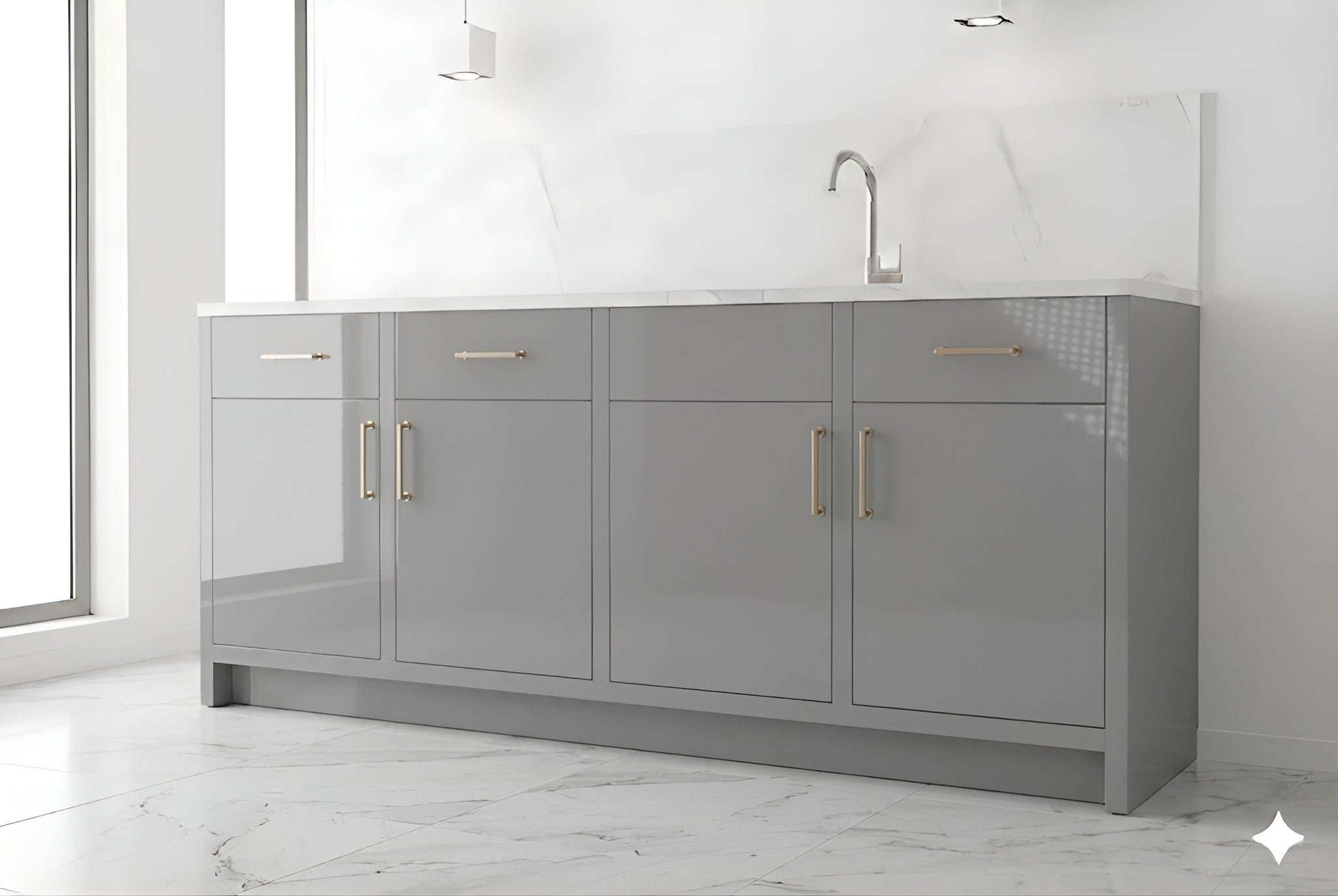 High Gloss Gray Base Cabinets