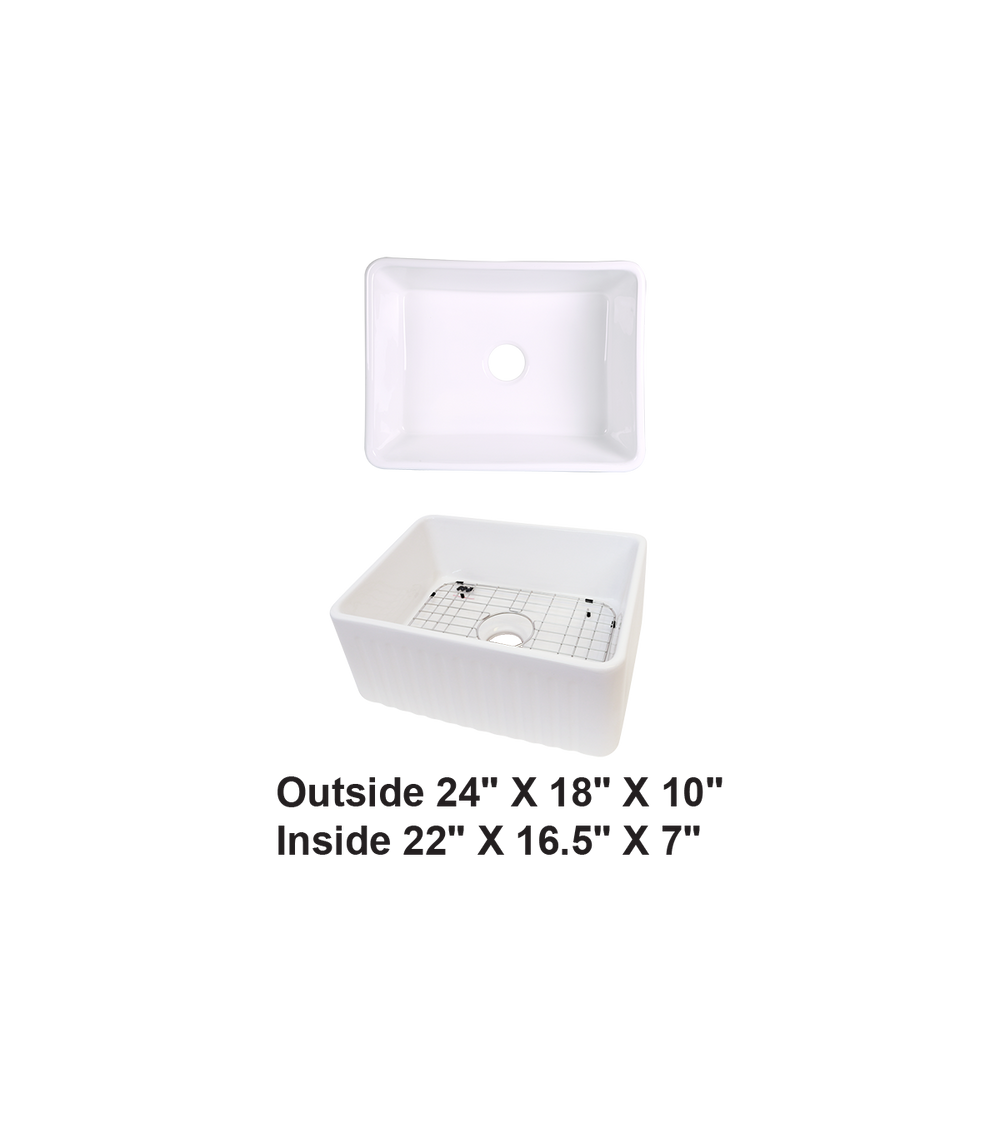 Single Bowl Farmhouse Porcelain Sink White