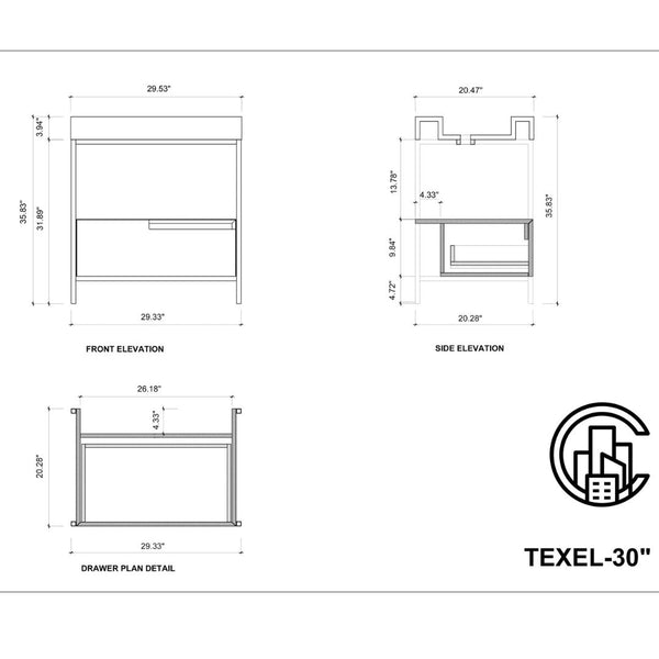 MUEBLES DE BAÑO TEXEL DE 30” ROJO ÁMBAR/NEGRO
