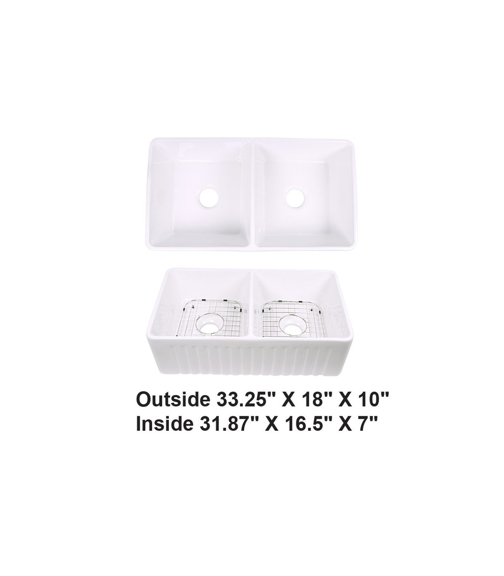 Double Bowl Farmhouse Porcelain Sink White