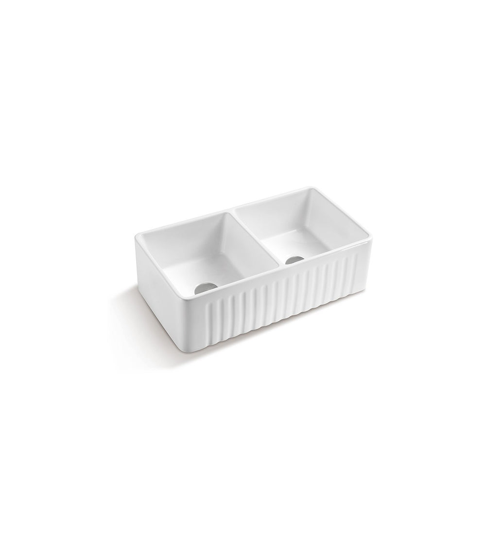 Double Bowl Farmhouse Porcelain Sink White