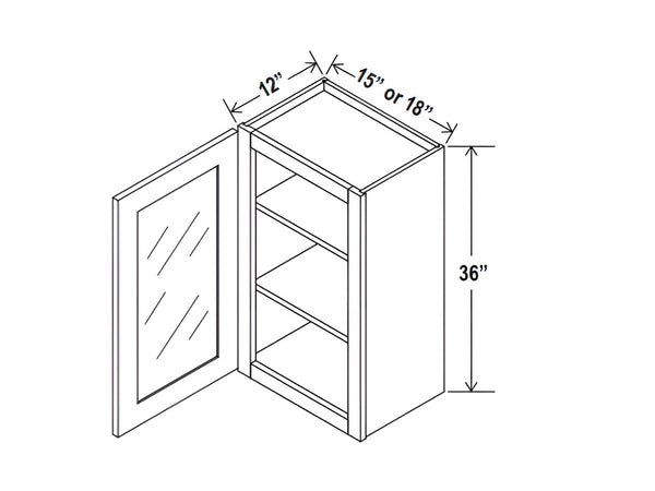 Aspen White  36" H Single Door Wall Cabinet with Glass Door
