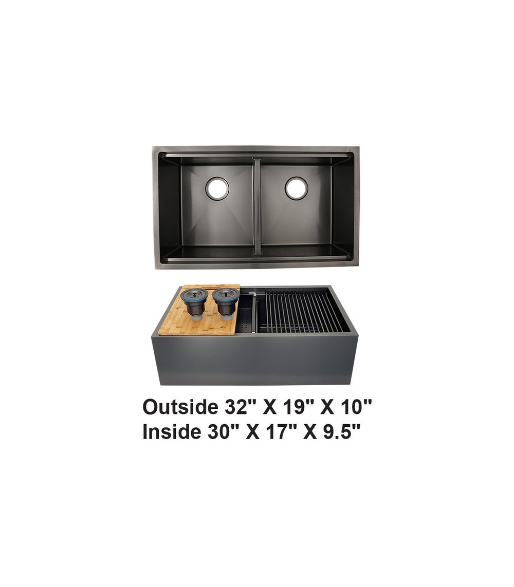 Black Double Bowl Farmhouse Apron Front Stainless Steel Sink
