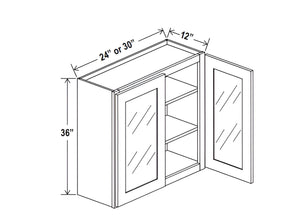 Smokey Ash- 36"H Double Door Wall Cabinet with Glass Door