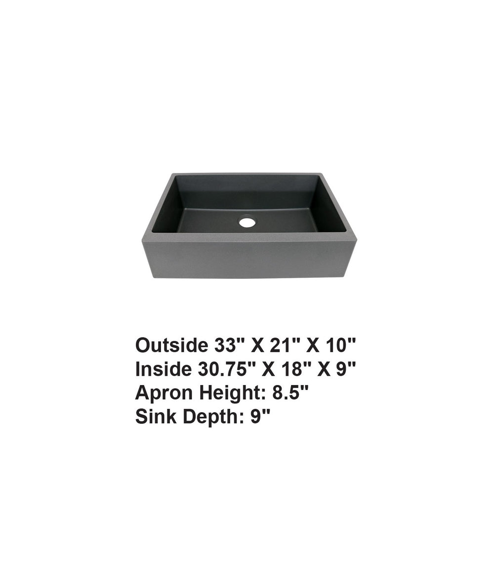 Single Bowl Farmhouse Apron Front Granite Composite Sink Gray