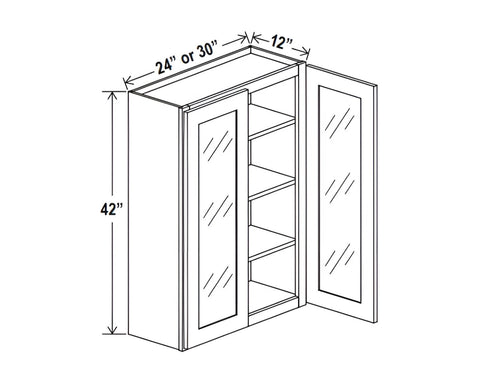 Smokey Ash- 42"H Double Door Wall Cabinet with Glass Door