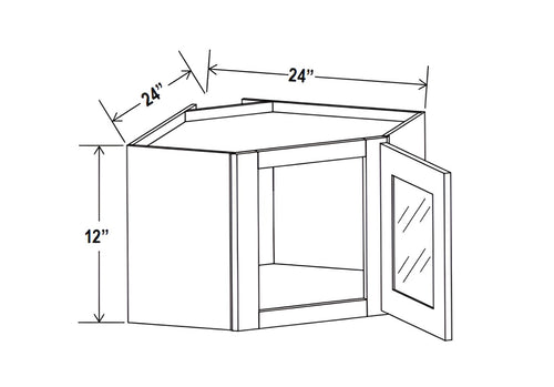 Smokey Ash- 24" Wall Diagonal Glass Door Corner Cabinet