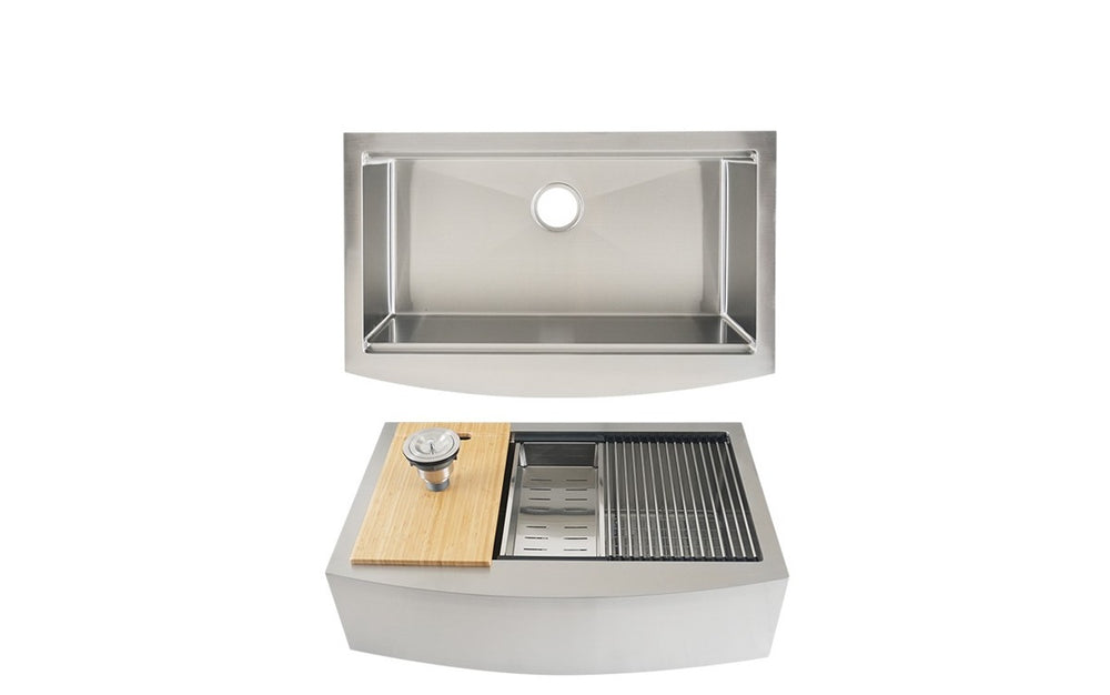 Single Bowl Farmhouse Apron Front Workstation Stainless Steel Kitchen Sink