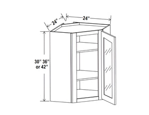 Smokey Ash- 24" Diagonal Corner Wall Cabinet with Glass Door