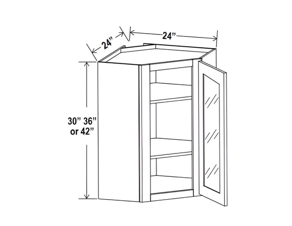 Aspen White  24" Diagonal Corner Wall Cabinet with Glass Door