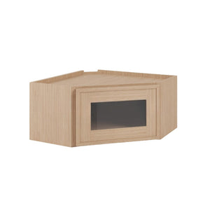 Slim Shaker Oak  Diagonal Corner Wall Shelf with Glass Door