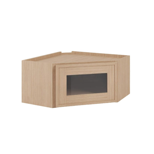 Slim Shaker Oak  Diagonal Corner Wall Shelf with Glass Door