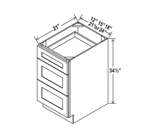 Smokey Ash- Vanity Three Drawer Base Cabinet