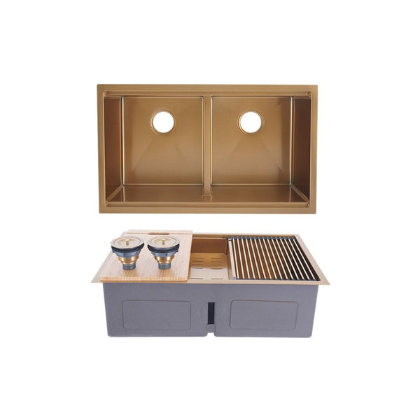 AD-H3219D Gold Double Bowl Workstation Kitchen Sink