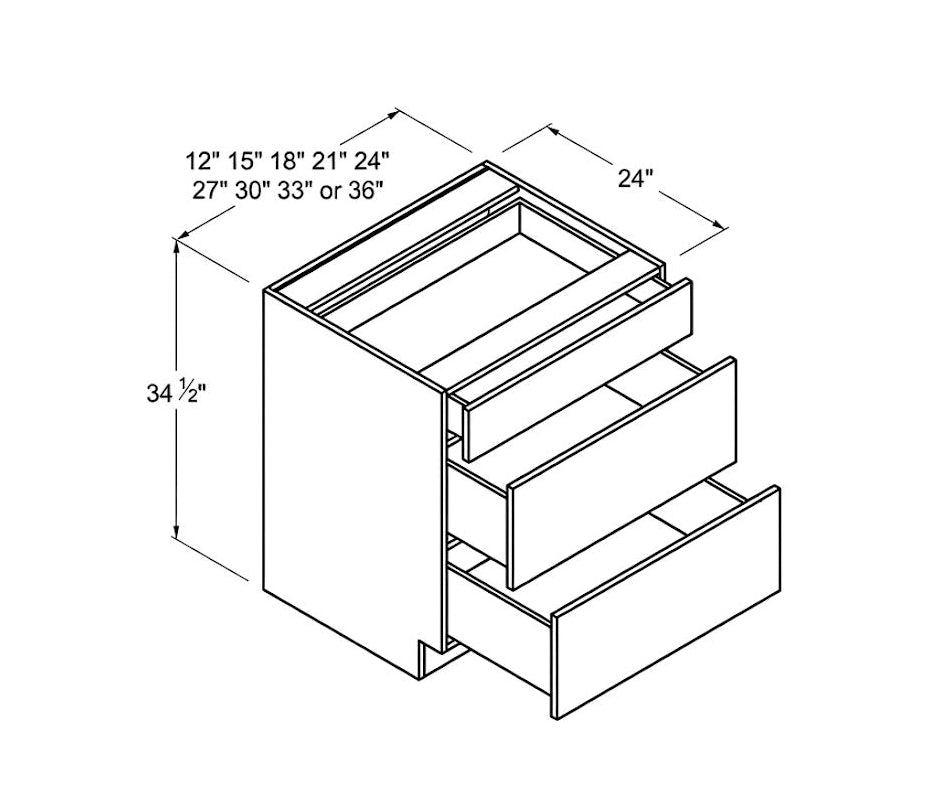 High Gloss White Three Drawer Base Cabinet