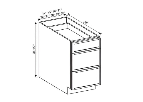 Slim Dove White Three Drawer Base Cabinet