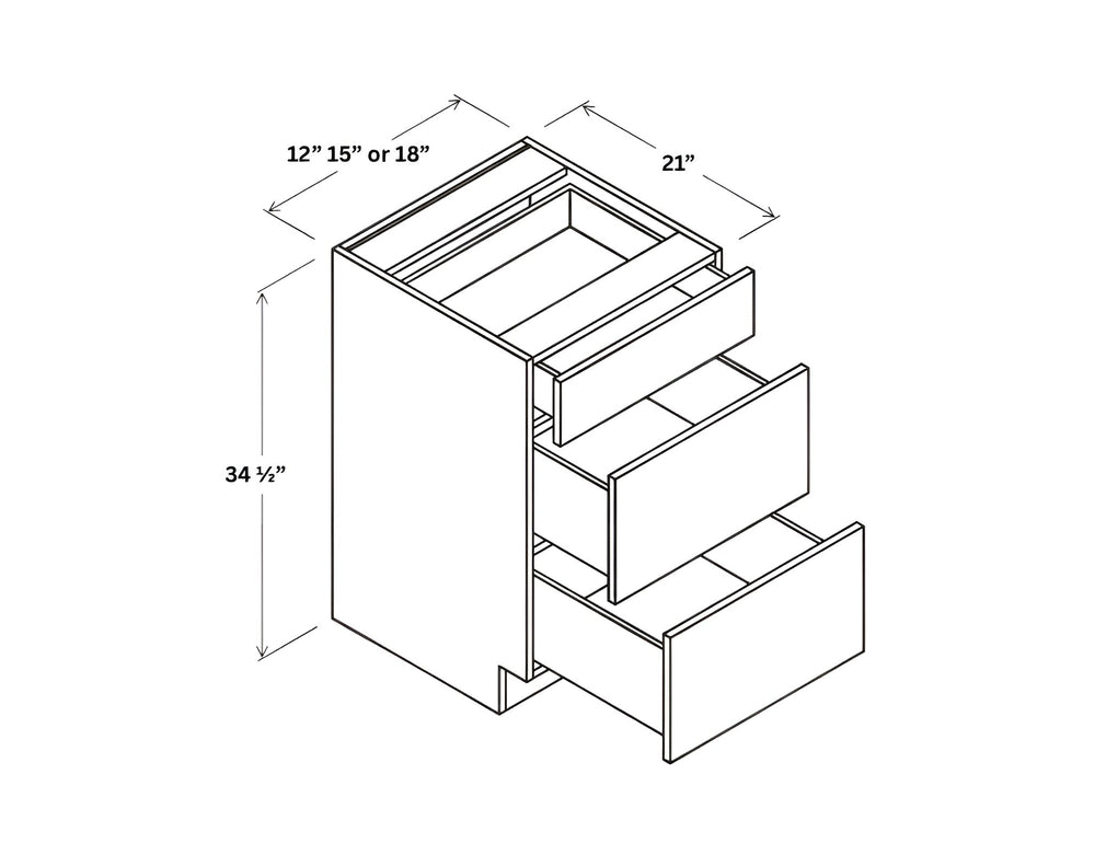 Matte Ivory Vanity Three Drawer Base Cabinet