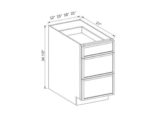 Slim Shaker Oak Vanity Three Drawer Base Cabinet