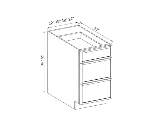Slim Shaker Oak- Vanity Three Drawer Base Cabinet