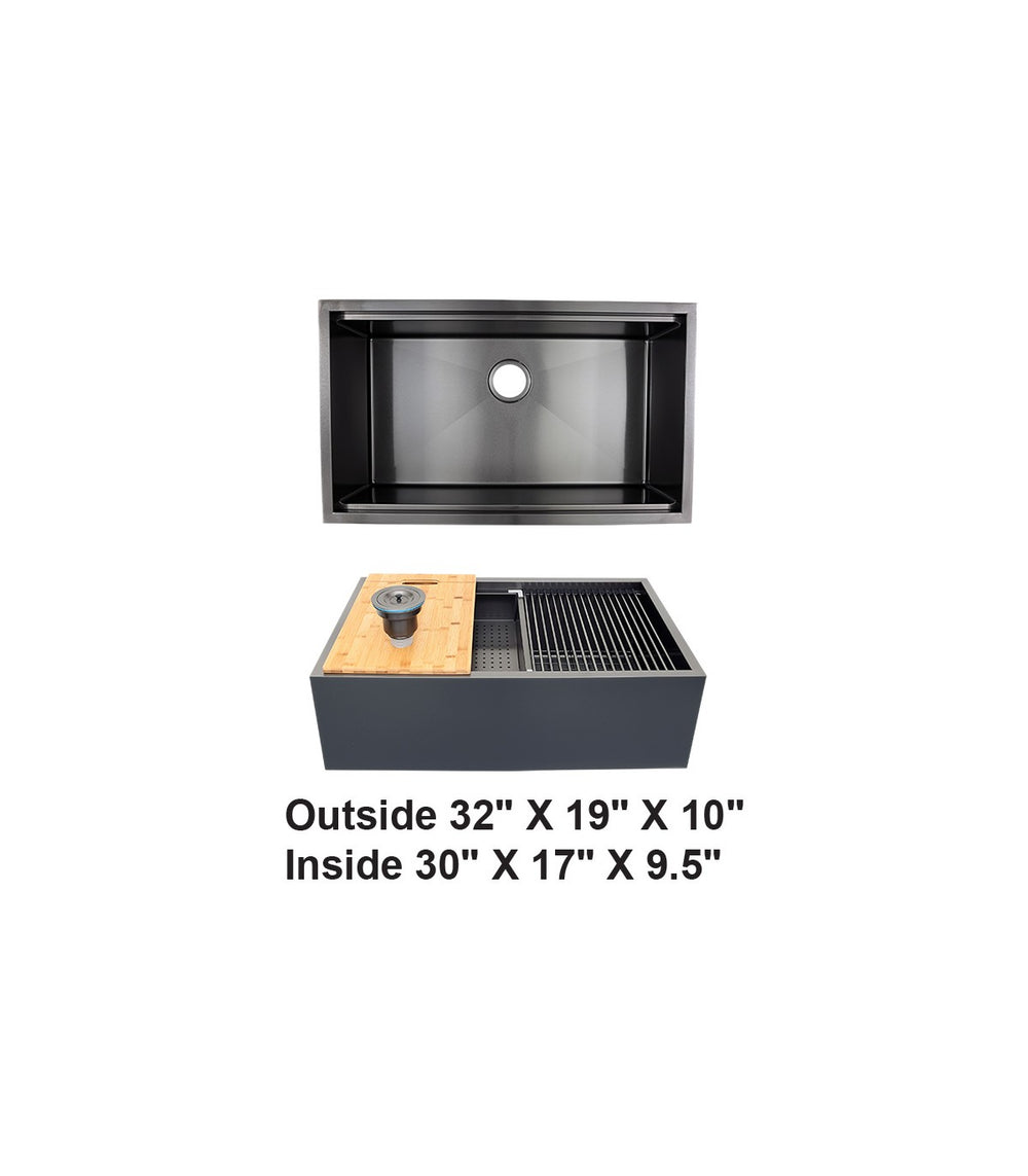 Black Single Bowl Farmhouse Apron Front Stainless Steel Sink