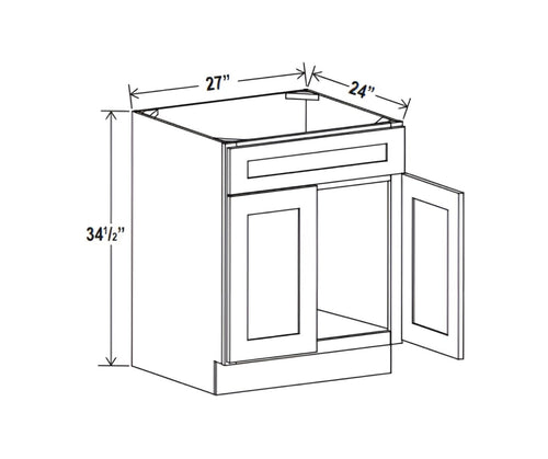 Smokey Ash- Sink Base 27"W with Double Doors and 1 False Drawer
