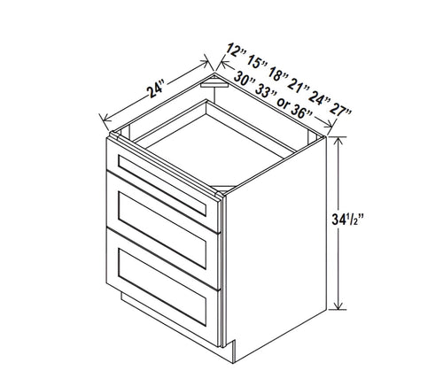 Aston Green Three Drawer Base Cabinet