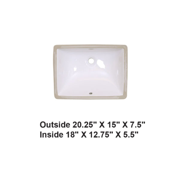 White-Undermount Rectangular Ceramic Sink