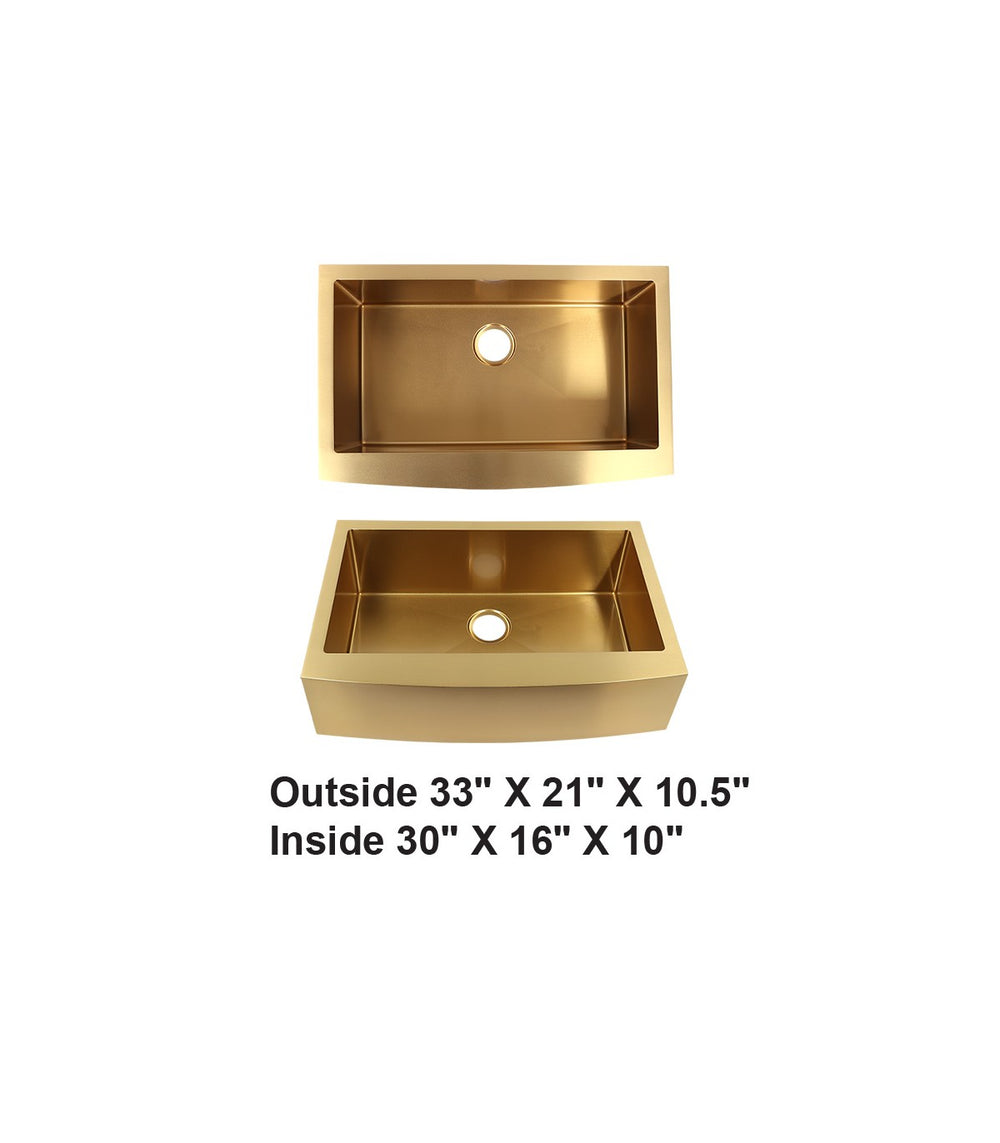 Gold Single Bowl Farmhouse Apron Front Stainless Steel Sink