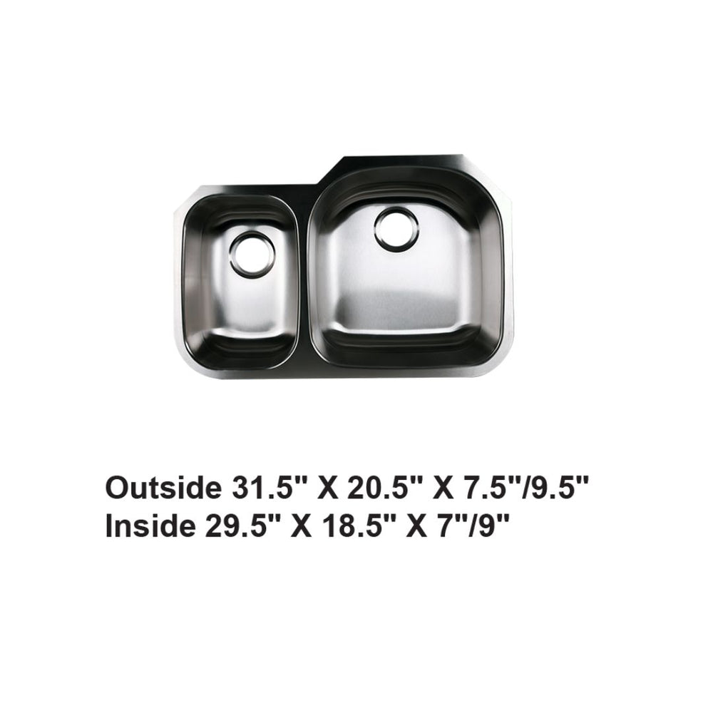 AD-73R Undermount Reverse Double Bowl 30/70 Stainless Steel Sink
