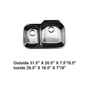 AD-73R Undermount Reverse Double Bowl 30/70 Stainless Steel Sink