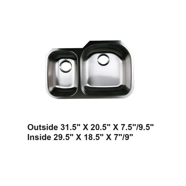 AD-73R Undermount Reverse Double Bowl 30/70 Stainless Steel Sink