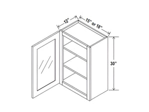 Smokey Ash- 30"H Single Door Wall Cabinet with Glass Door