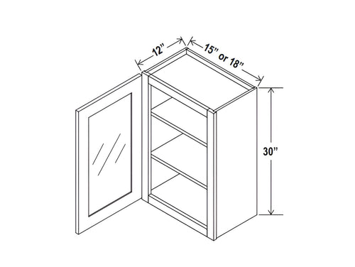 Smokey Ash- 30"H Single Door Wall Cabinet with Glass Door