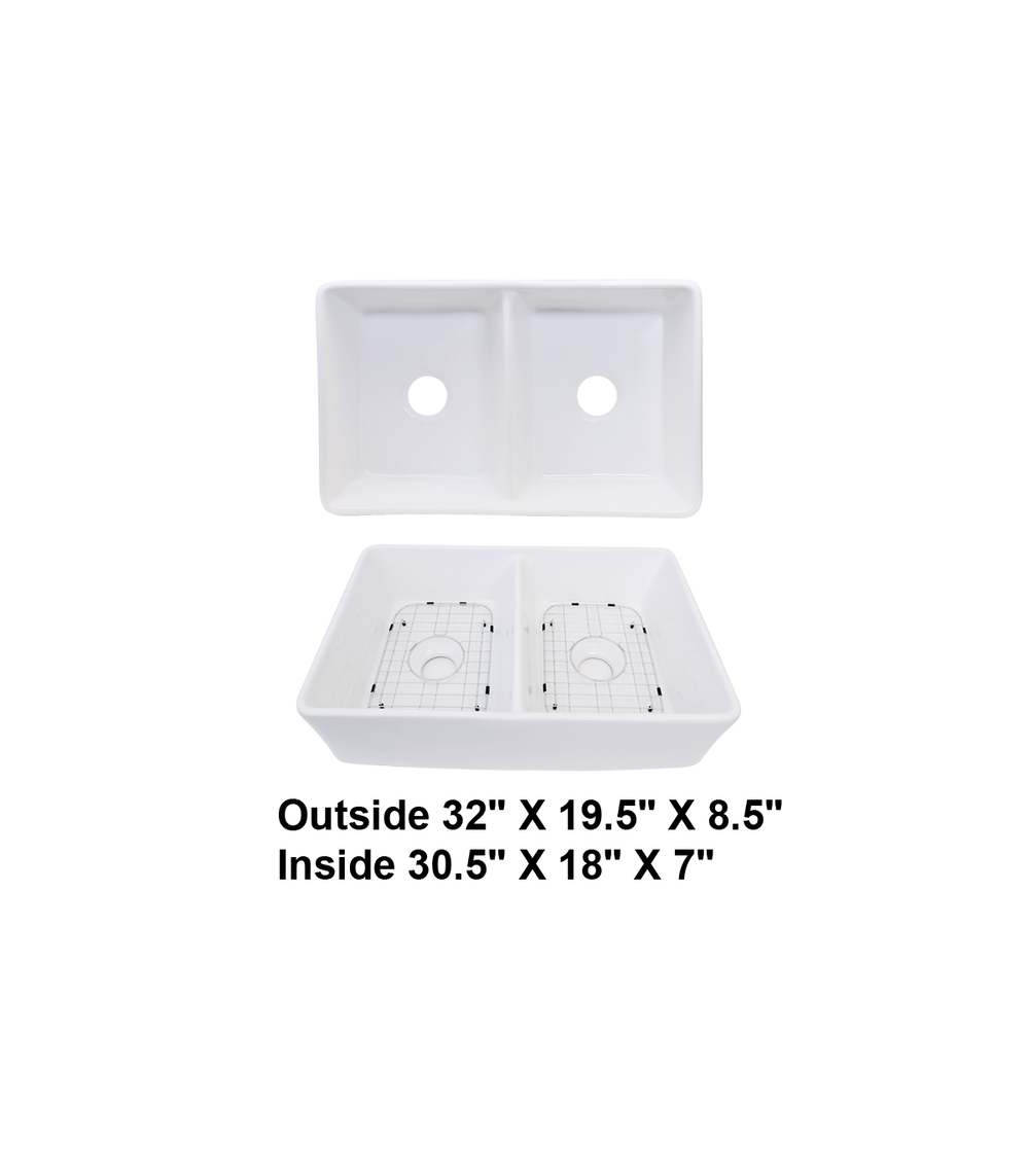 Double Bowl Farmhouse Porcelain Sink White