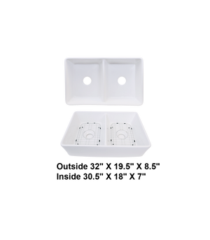 Double Bowl Farmhouse Porcelain Sink White
