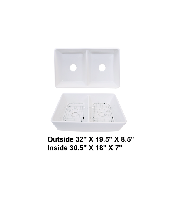 Double Bowl Farmhouse Porcelain Sink White