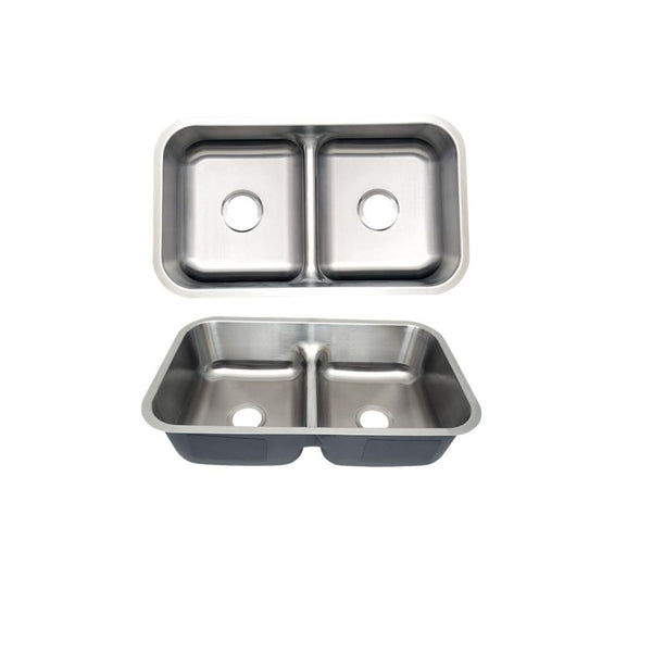 AD-88L Undermount Double Bowl 50/50 Stainless Steel Sink with Low-Divided
