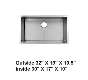 Small Radius Single Bowl Stainless Steel Kitchen Sink (Round Corner)  32x 10.5